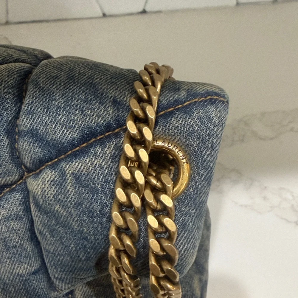 YSL Denim Quilted Medium Puffer Bag - Picture 2 of 12